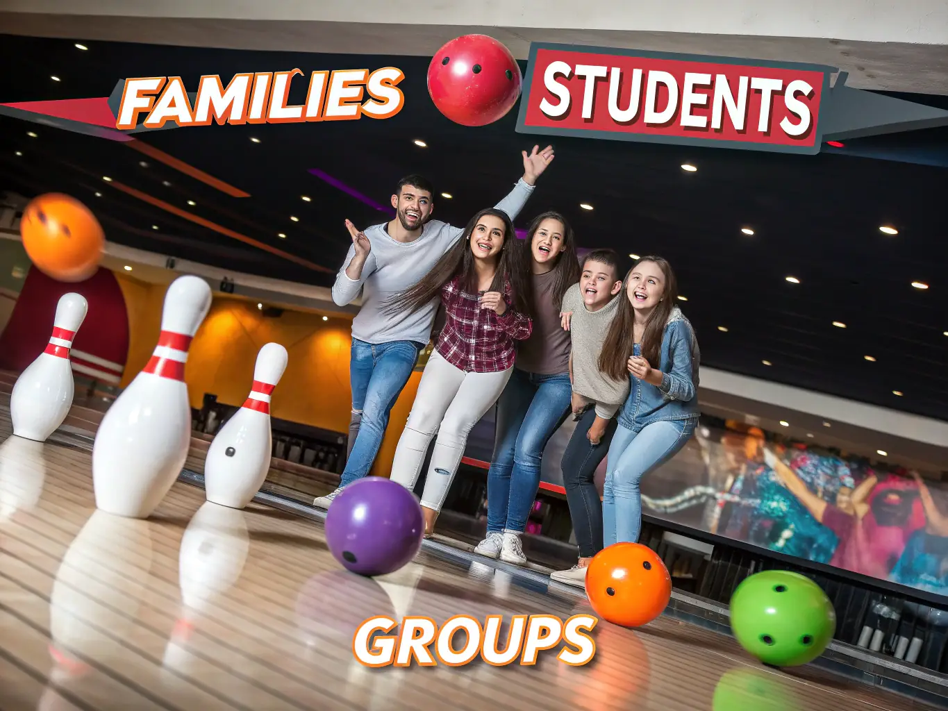 A vibrant image depicting a group of bowlers enthusiastically participating in a recreational bowling league at SPORT DE QUILLES DE LUNEL, showcasing the fun and social aspects of the program.