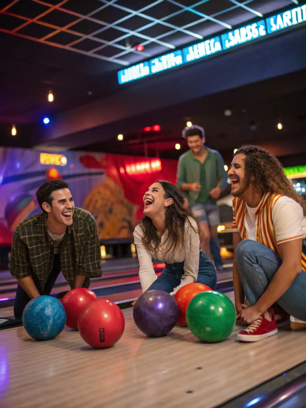 An image of a group of senior citizens participating in a friendly bowling competition, with smiles and camaraderie evident.